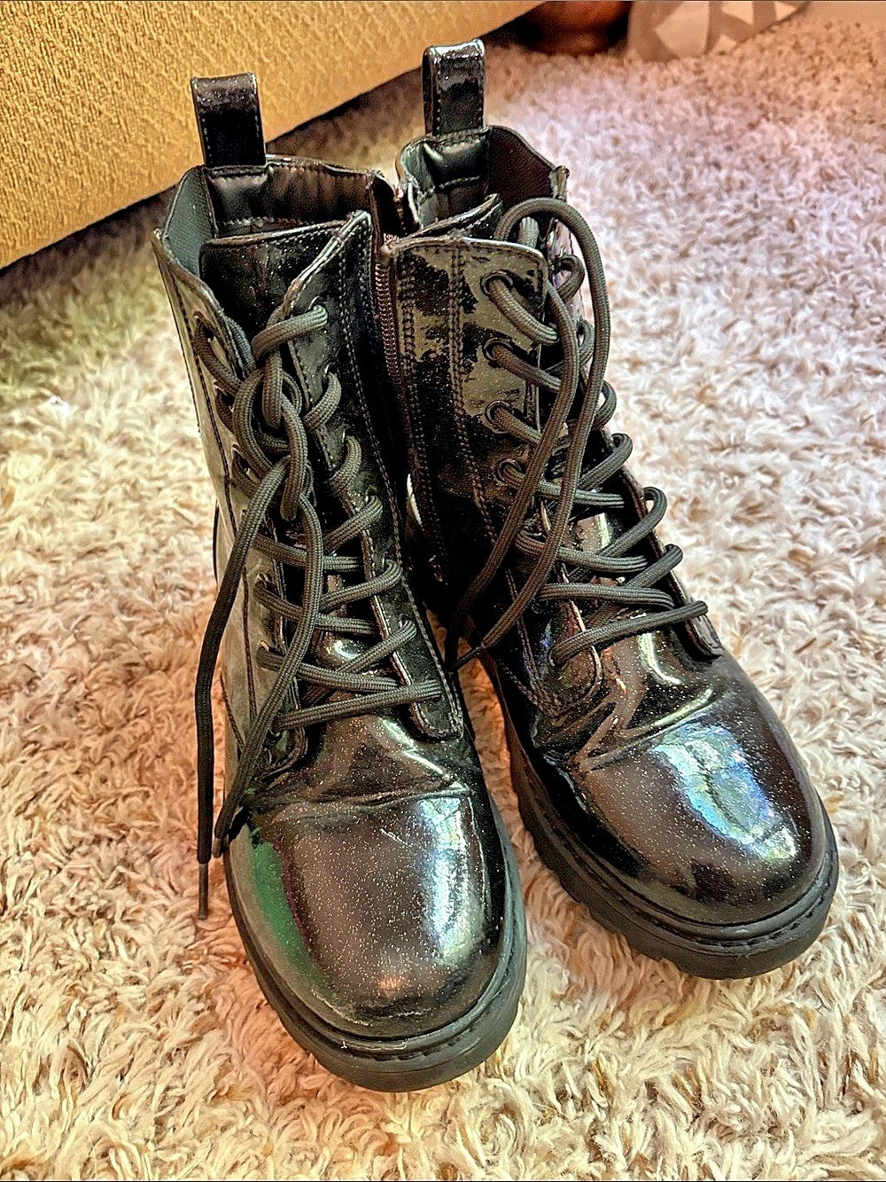 Art Class black lantern leather boots with glitter